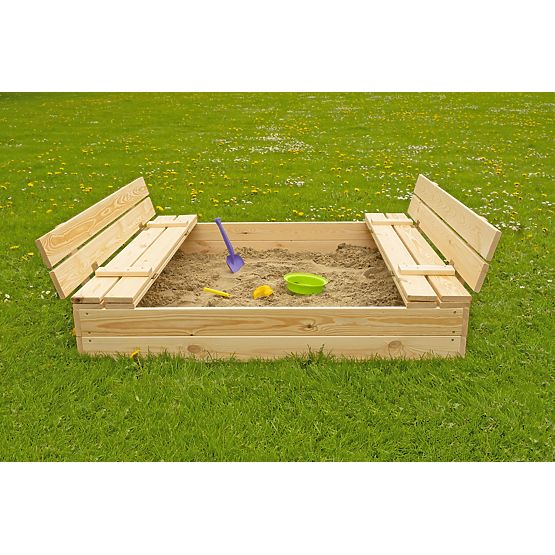 Bac à sable pour enfants avec bancs - 120x120 cm