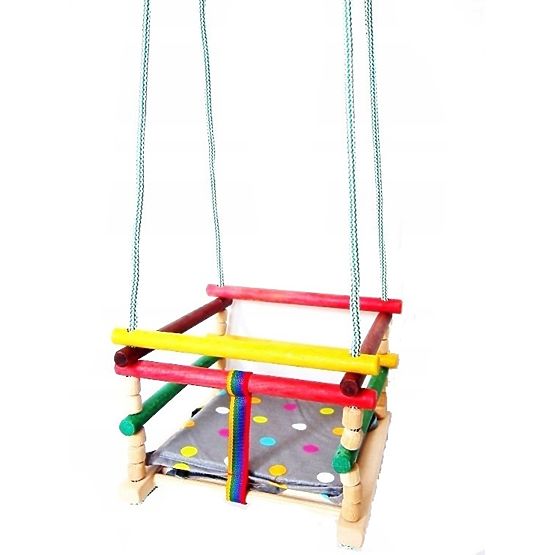Balançoire en bois avec coussin - colorée