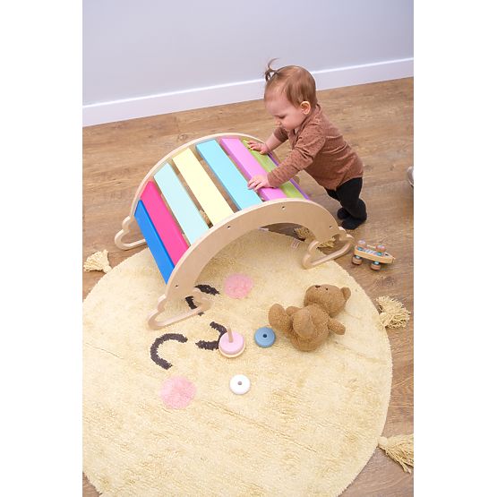 Balançoire Montessori en bois - arc-en-ciel