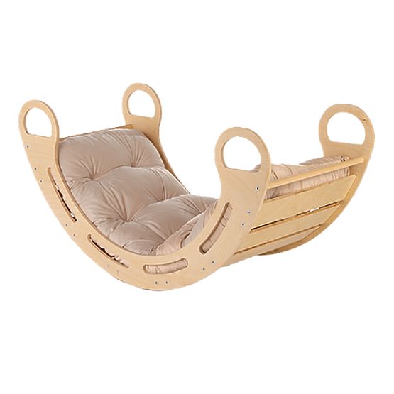 Balançoire Montessori en bois avec coussin beige - 100 cm