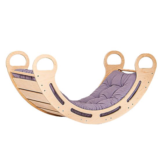 Balançoire Montessori en bois avec coussin gris - 85 cm