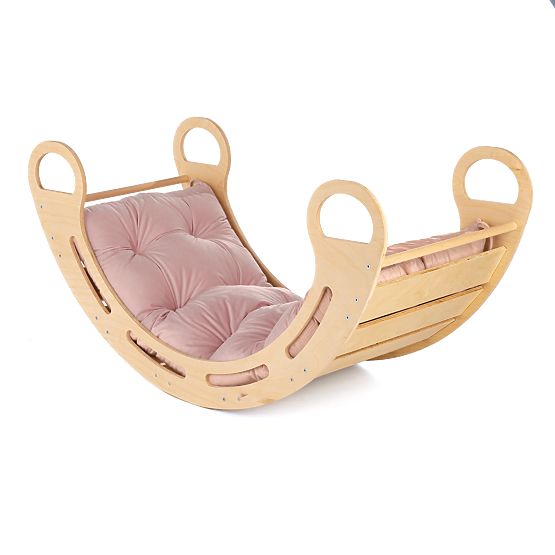 Balançoire Montessori en bois avec coussin rose - 85 cm