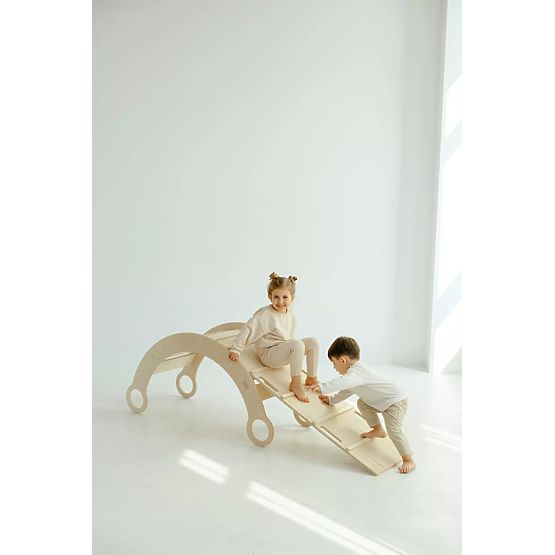 Balançoire Montessori en bois avec toboggan/échelle L - naturel