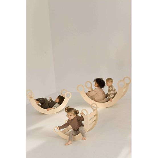 Balançoire Montessori en bois avec toboggan/échelle M - naturel