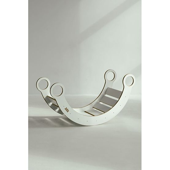 Balançoire Montessori en bois avec toboggan/mur d'escalade L - blanc