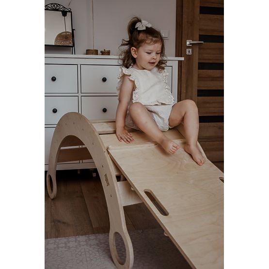 Balançoire Montessori en bois avec toboggan/mur d'escalade L - naturel