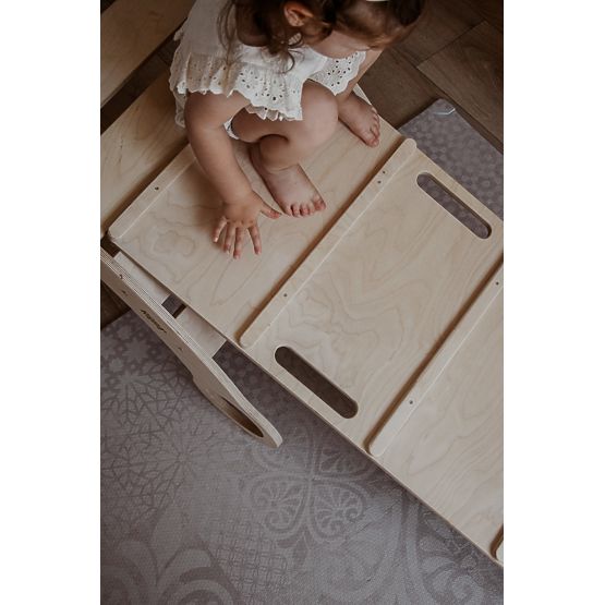 Balançoire Montessori en bois avec toboggan/mur d'escalade L - naturel