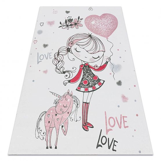 BAMBINO 2644 tapis de lavage Fille, licorne pour enfants antidérapant - blanc / rose