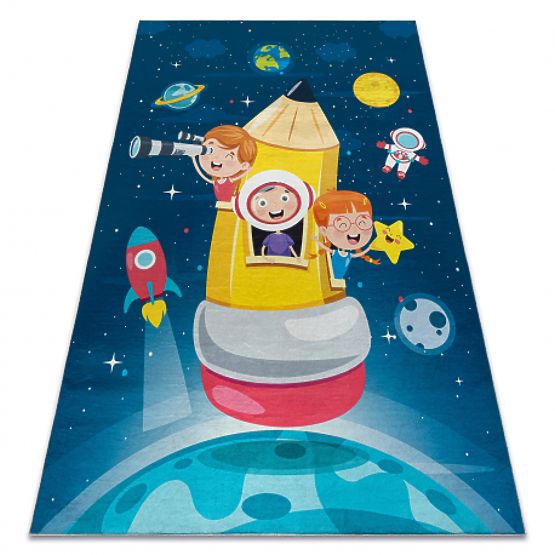 BAMBINO 42810 tapis de lavage Fusée, planètes pour enfants antidérapant - bleu / marron