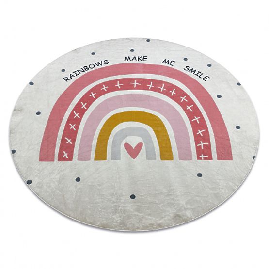 BAMBINO 47810 tapis de lavage rond Arc-en-ciel, pois pour enfants antidérapant - blanc / rose