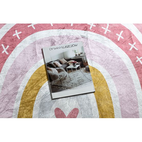 BAMBINO 47810 tapis de lavage rond Arc-en-ciel, pois pour enfants antidérapant - blanc / rose