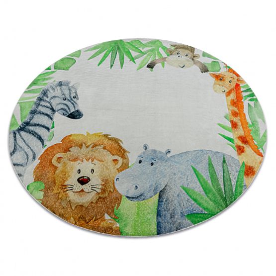 BAMBINO 54090 tapis de lavage rond Animaux, Afrique pour enfants antidérapant - blanc / vert