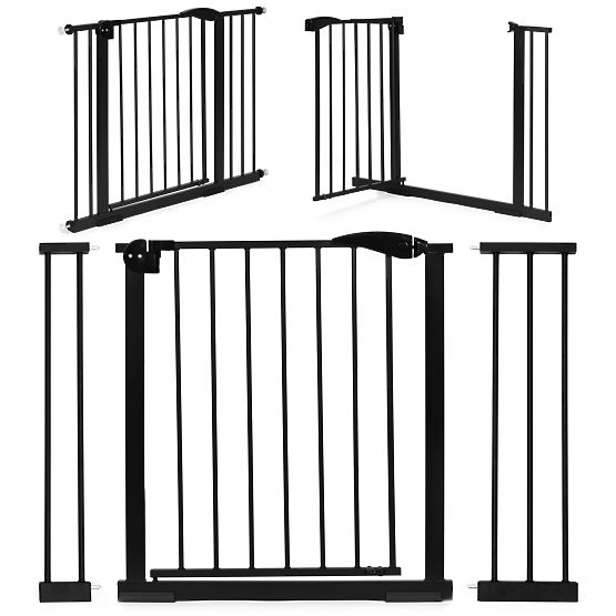 Barrière de sécurité 74-105 cm pour escaliers et portes, acier, panneaux supplémentaires, noir ECOTO