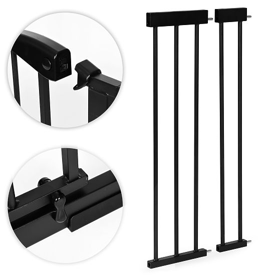 Barrière de sécurité 74-105 cm pour escaliers et portes, acier, panneaux supplémentaires, noir ECOTO