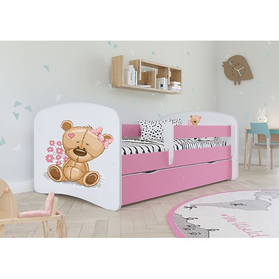 Lit enfant avec barrière Ourbaby - Ourson - rose