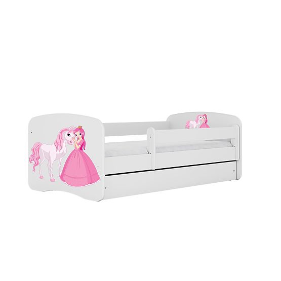 Lit pour enfant avec barrière Ourbaby - Princesse avec un cheval - blanc