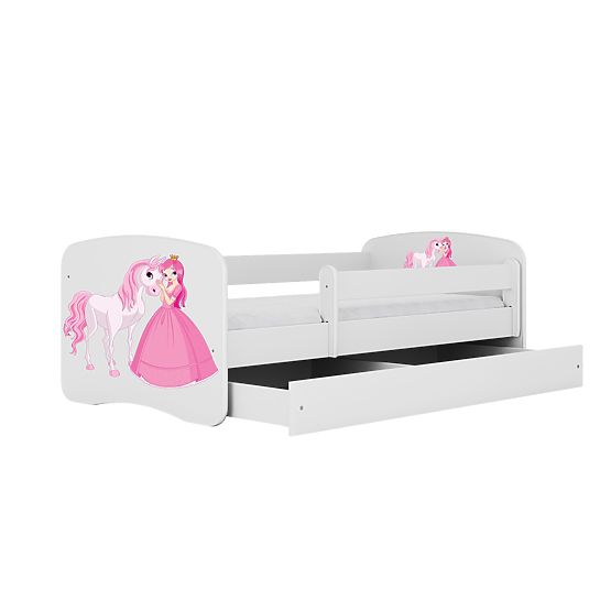 Lit pour enfant avec barrière Ourbaby - Princesse avec un cheval - blanc
