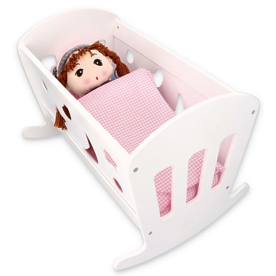 Berceau en bois pour poupées avec couettes