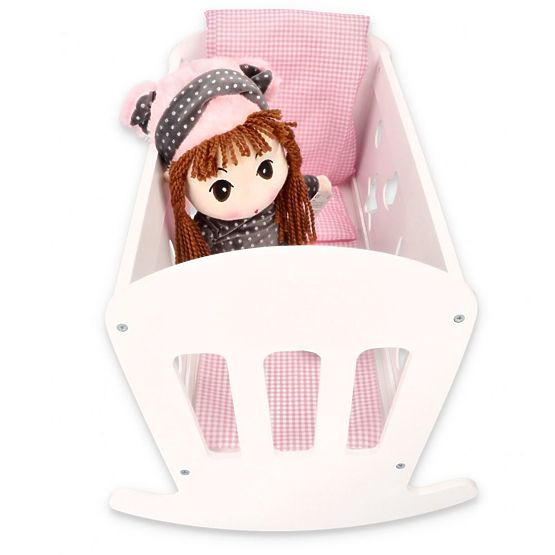 Berceau en bois pour poupées avec couettes