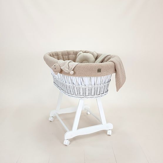 Berceau en osier Teddy pour bébé - couleur blanche avec équipement beige