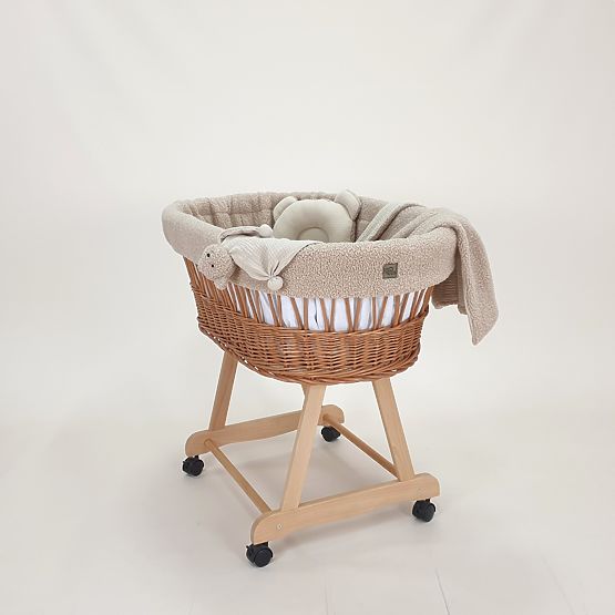 Berceau en osier Teddy pour bébé – couleur naturelle avec équipement beige