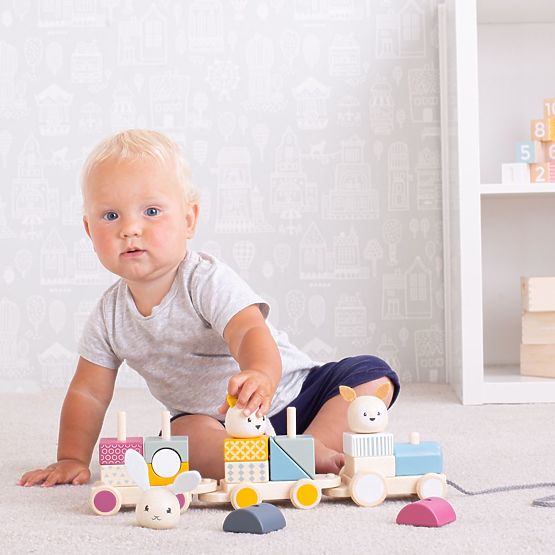 Bigjigs Baby Train en bois avec animaux - emballage endommagé