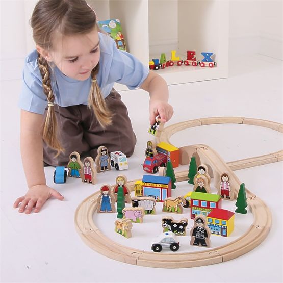 Bigjigs Rail Grand ensemble d'accessoires de voie ferrée en bois