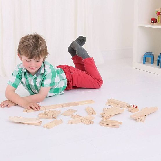 Bigjigs Rail Ensemble de Rails en Bois 25 Pièces