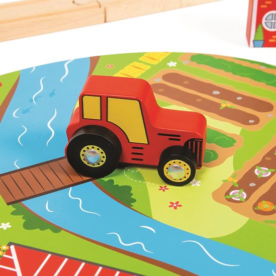 Bigjigs Rail Voie ferrée en bois avec route de campagne 80 pièces
