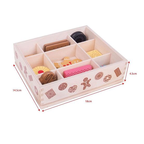 Boîte à jouets Bigjigs avec biscuits en bois