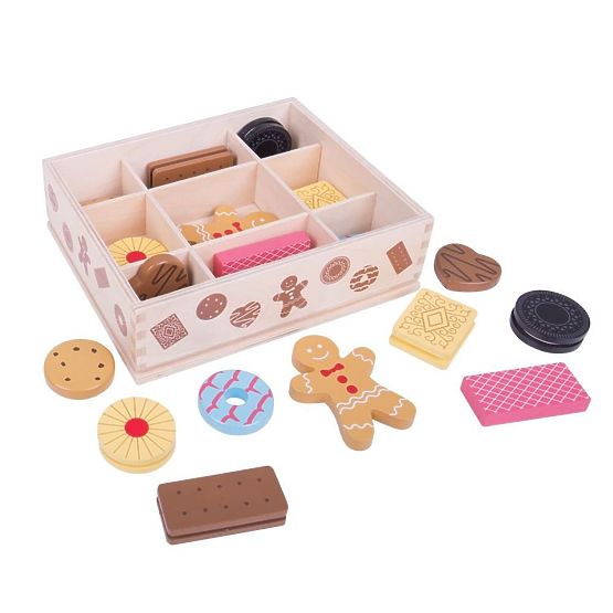 Boîte à jouets Bigjigs avec biscuits en bois