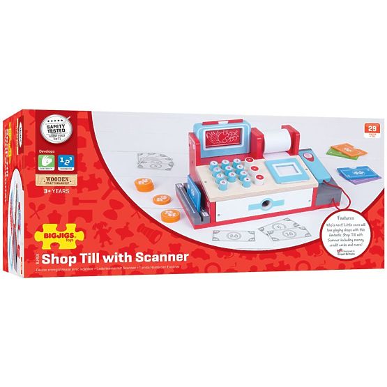 Bigjigs Toys Caisse enregistreuse en bois rouge