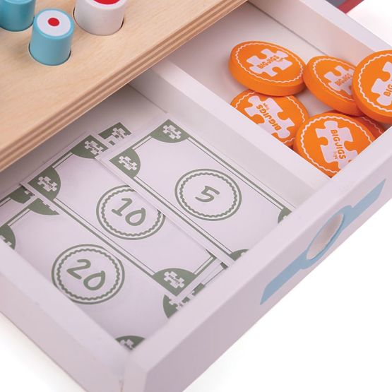 Bigjigs Toys Caisse enregistreuse en bois rouge