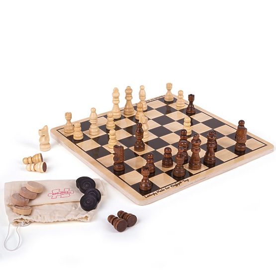 Bigjigs Toys Échecs et dames en bois