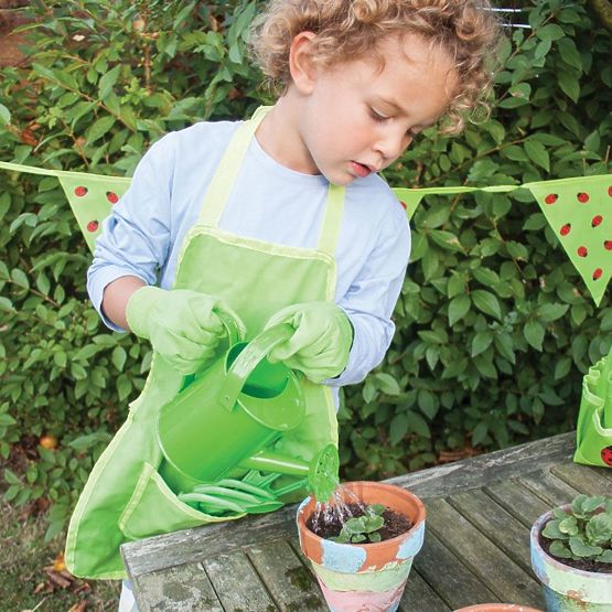 Bigjigs Toys Ensemble d'outils de jardin dans un sac en toile vert
