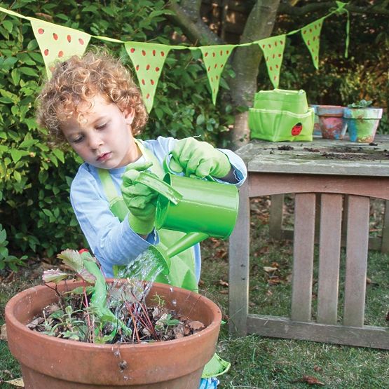Bigjigs Toys Ensemble d'outils de jardin dans un sac en toile vert