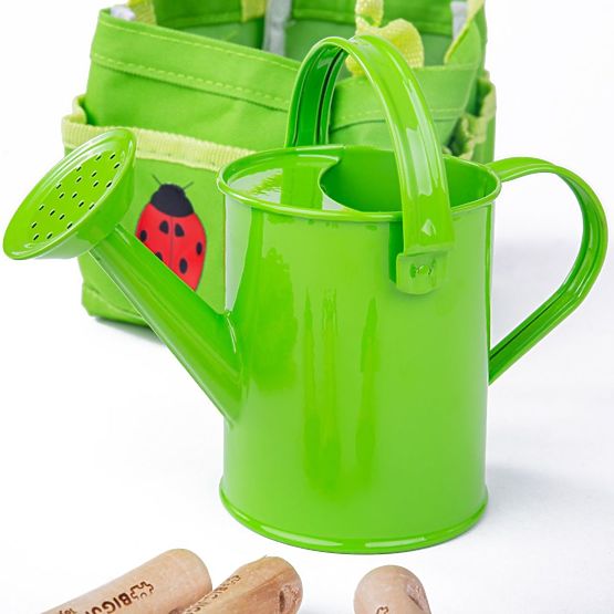 Bigjigs Toys Ensemble d'outils de jardin dans un sac en toile vert