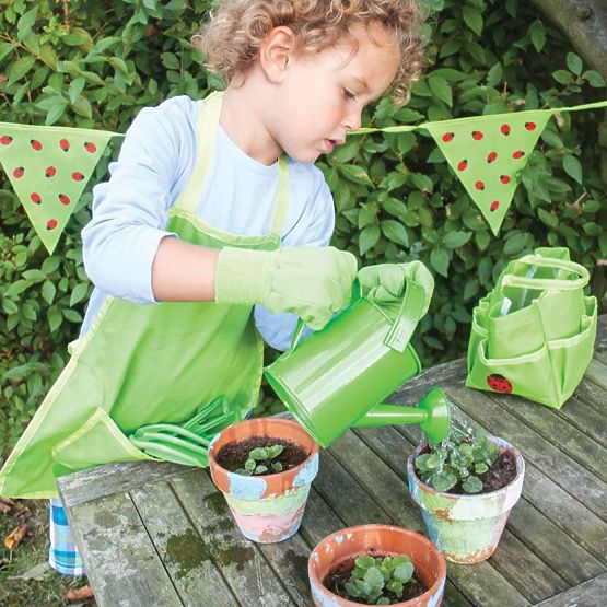 Bigjigs Toys Ensemble d'outils de jardin dans un sac en toile vert