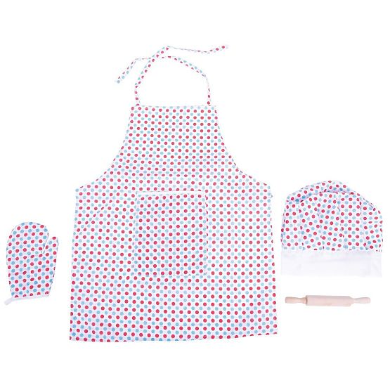 Bigjigs Toys Ensemble de cuisine avec tablier à pois