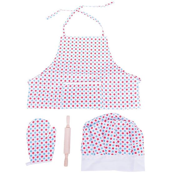 Bigjigs Toys Ensemble de cuisine avec tablier à pois