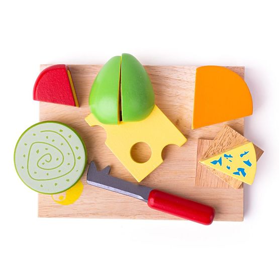 Bigjigs Toys Ensemble de fromages alimentaires en bois sur une assiette