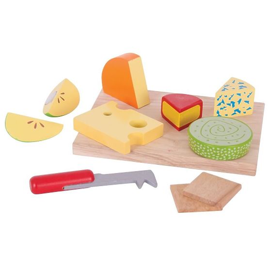 Bigjigs Toys Ensemble de fromages alimentaires en bois sur une assiette