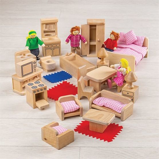 Bigjigs Toys Ensemble de meubles pour maison de poupée et figurines familiales