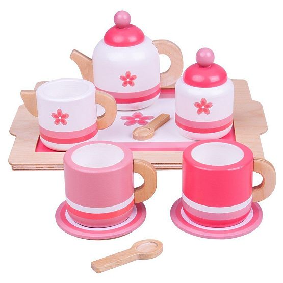 Bigjigs Toys Ensemble de thé en bois rose