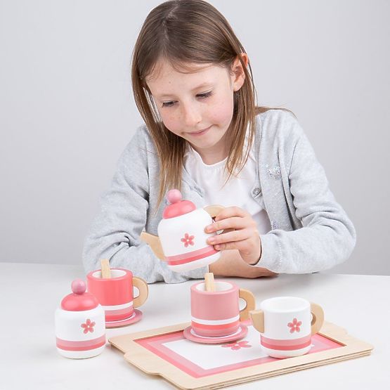 Bigjigs Toys Ensemble de thé en bois rose