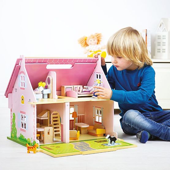 Bigjigs Toys Maison de poupée en bois portable