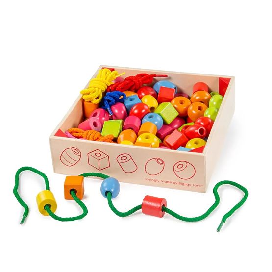 Bigjigs Toys Perles en fil de bois dans un bocal