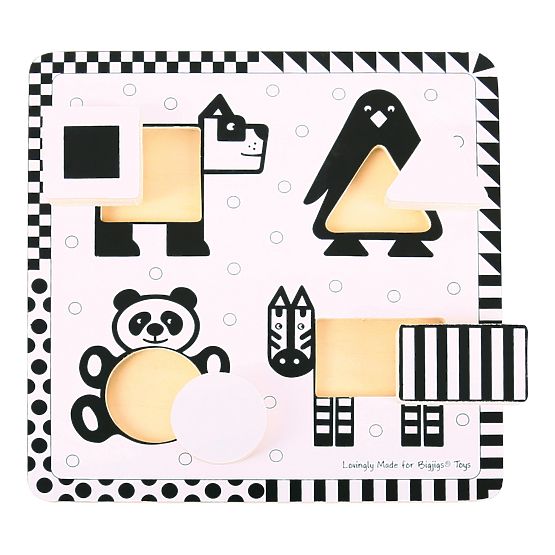 Bigjigs Toys Puzzle à insert en bois formes noires et blanches 1