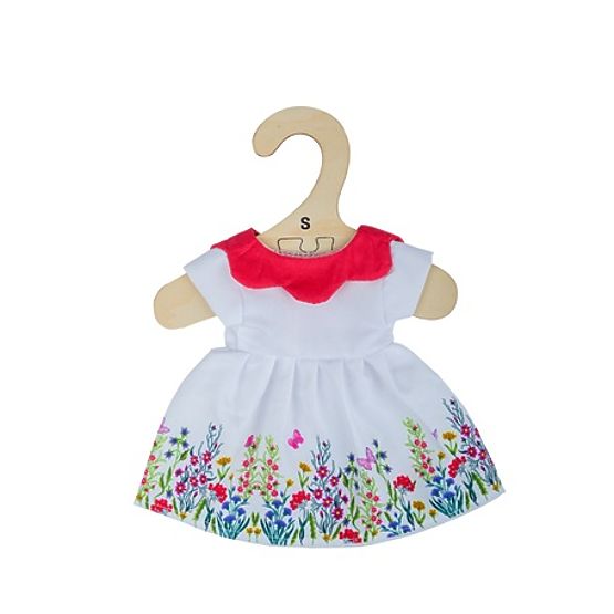 Bigjigs Toys Robe fleurie blanche avec col rouge pour poupée de 25 cm