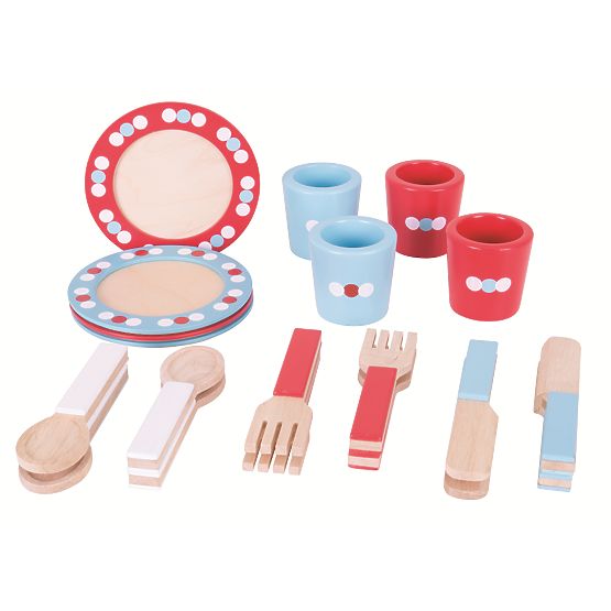 Bigjigs Toys Service de table en bois à pois